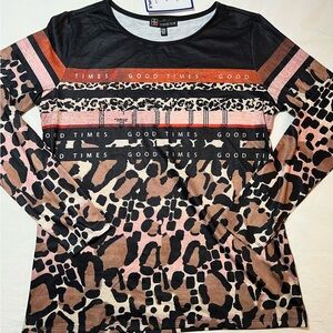 Animal print ladies top long sleeve tee by Carre Noir Size Medium